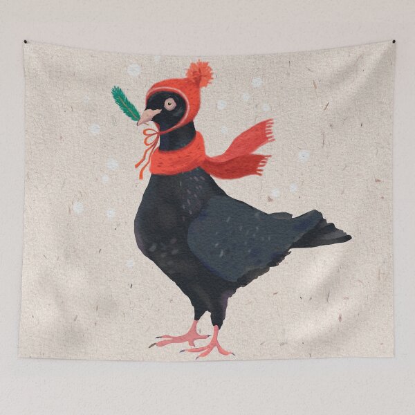 Item preview, Pigeon in red hat and scarf with spruce brunch. designed and sold by zatmeniee.