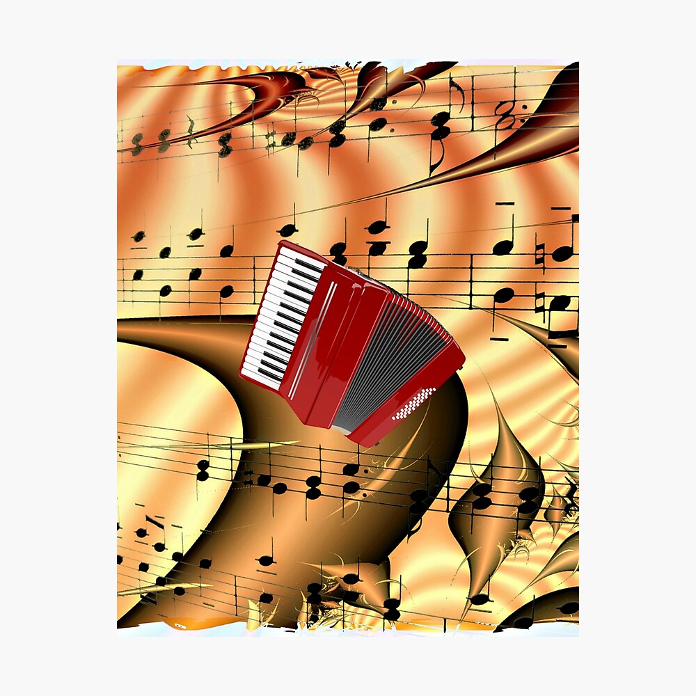 Red Accordion on Abstract Musical Theme Background