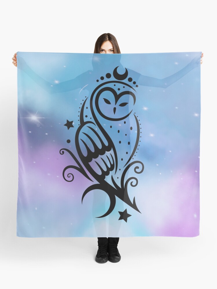 Moon Owl With Galaxy Watercolor Background Scarf By