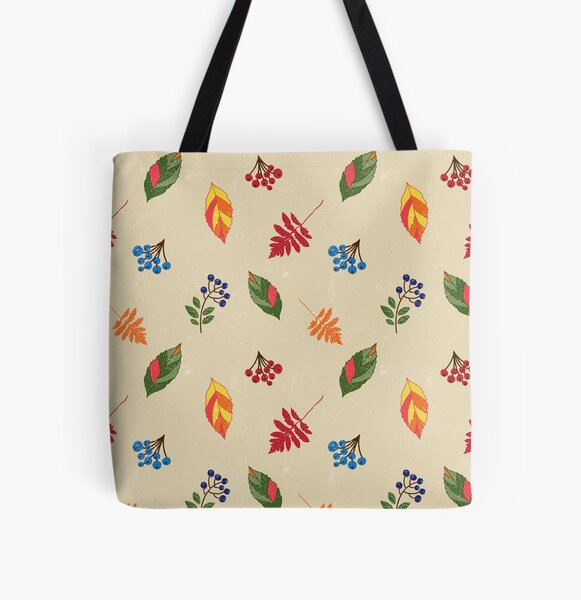 Berries and fall leaves repeat pattern All Over Print Tote Bag