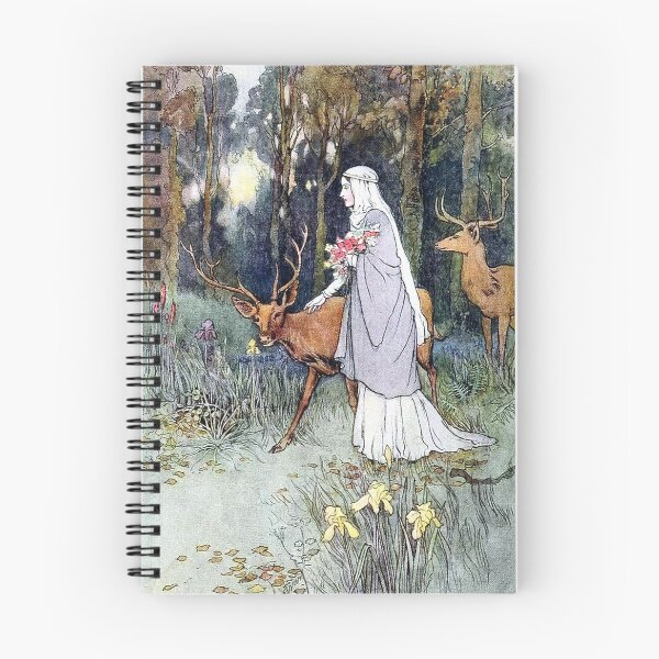 Item preview, Woman Walking Through the Woods with a Timid Dun Deer - Warwick Goble designed and sold by forgottenbeauty.