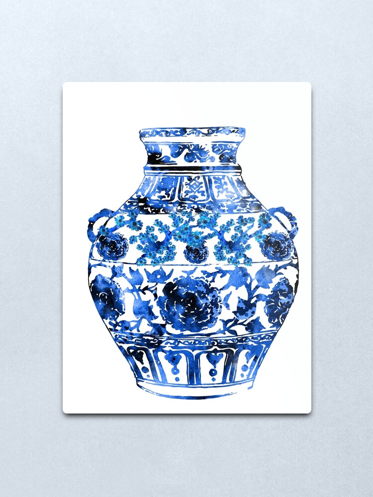 ginger jar blue and white china vase ginger jar ming vase p=metal print