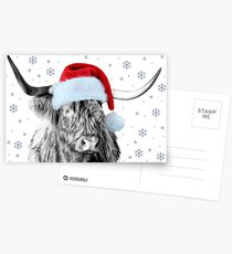 Highland Cow in a Santa Hat Postcards