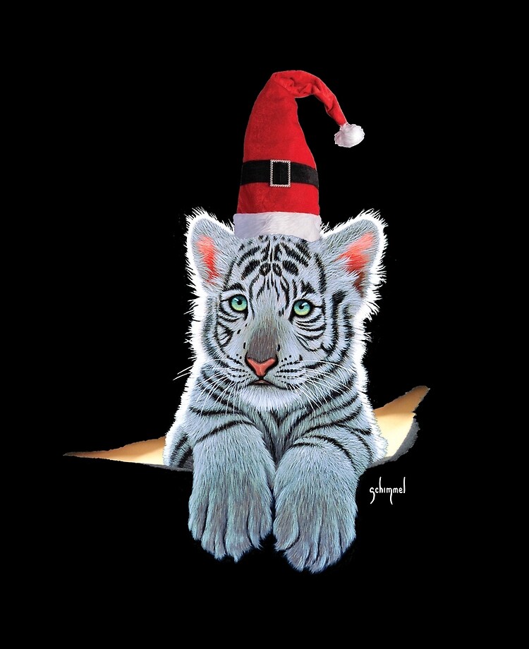 Whimsical Ultra Cute Baby White Tiger Wearing a Santa Hat in a Winter  Landscape · Creative Fabrica