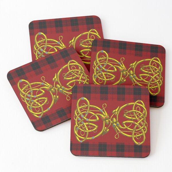Item preview, DRAGON LOVE Gold Celtic Knots With Red Black Tartan designed and sold by BulganLumini.