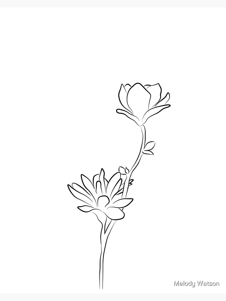 Dessin d art en ligne minimaliste Magnolia en noir et blanc Impression rigide