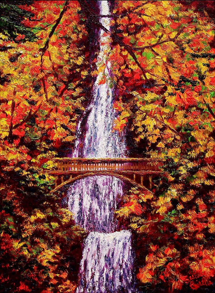 "Autumn at Multnomah Falls" by sesillie | Redbubble