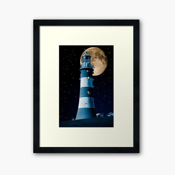 Moonlight Becomes You: Plymouth Hoe Lighthouse Framed Art Print