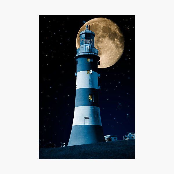 Moonlight Becomes You: Plymouth Hoe Lighthouse Photographic Print