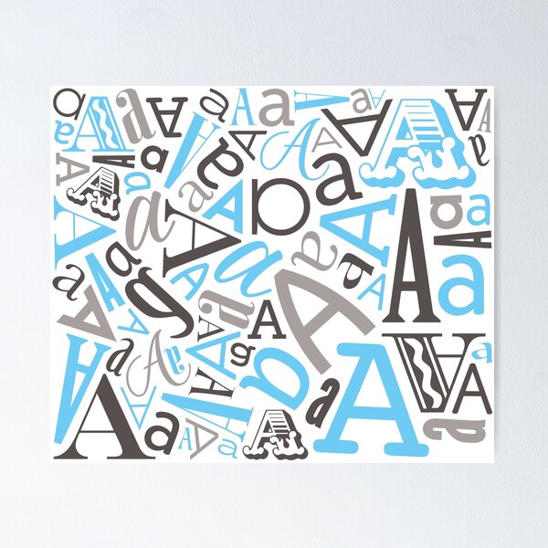 Item preview, Letter Aa in Mixed Fonts : Baby Blue / Grey designed and sold by scribblewit.