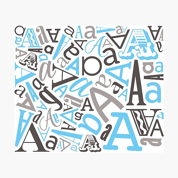 Aperçu de l'œuvre Lettre Aa dans polices mixtes: bleu bébé / gris créée et vendue par scribblewit.