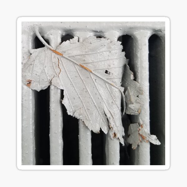 Monochromatic Gray Leaf on Grate Sticker