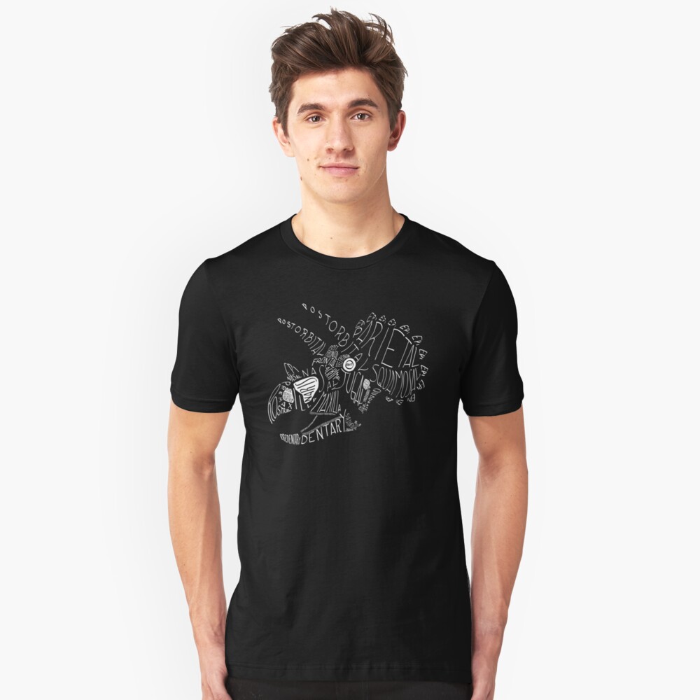Monocolor Calligram Triceratops Skull Slim Fit T-Shirt