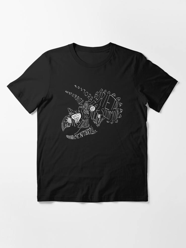 Alternate view of Monocolor Calligram Triceratops Skull Essential T-Shirt