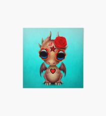 Red Day of the Dead Sugar Skull Baby Dragon Art Board Print