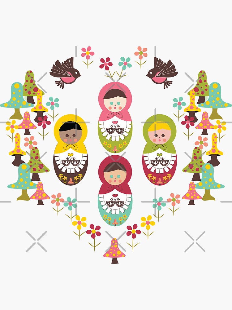 Unity Around The World, Scandinavian Art, Nesting Dolls, Mushrooms, Birds, Polka Dot Mushrooms, Flowers by CreativeContour