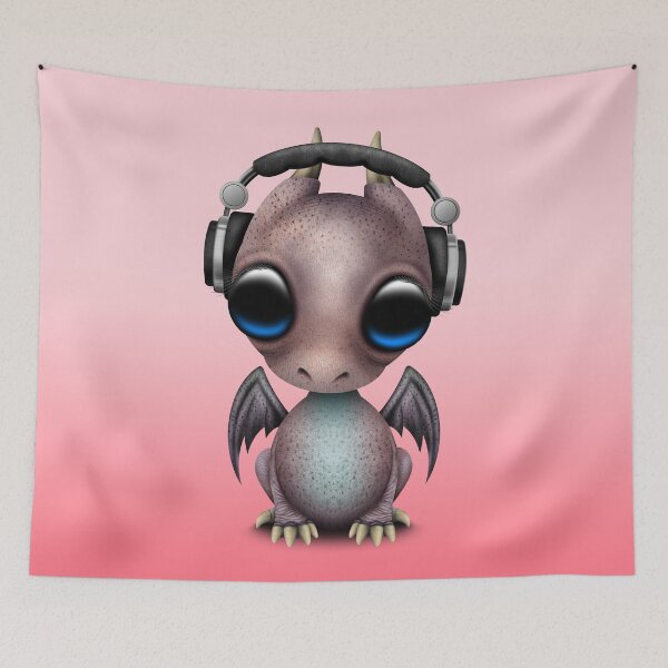 Item preview, Cute Baby Dragon Deejay Wearing Headphones designed and sold by JeffBartels.