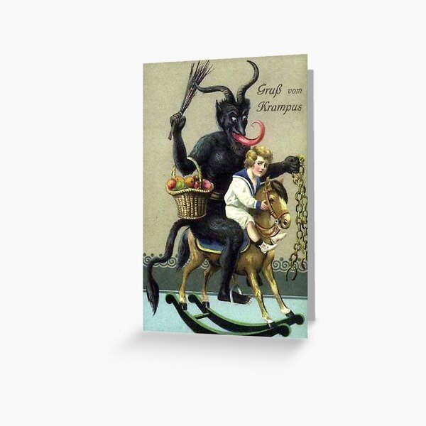 Krampus on Rocking Horse Victorian era Christmas Greeting Card