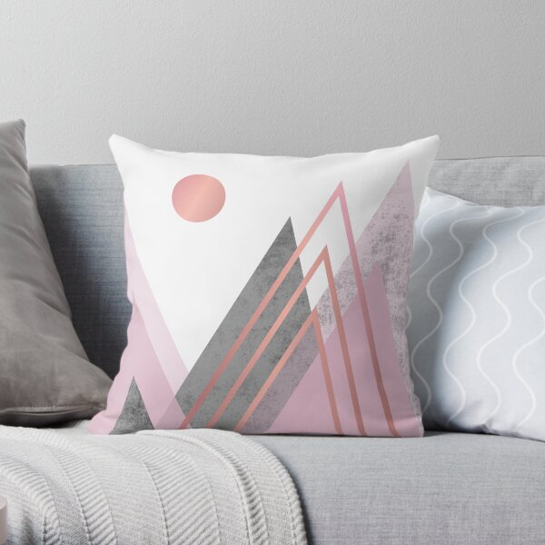 Abstract mountain pink, gray and rose gold line Throw Pillow