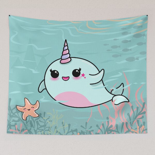 Item preview, Narwhal and starfish kawaii designed and sold by Pendientera.