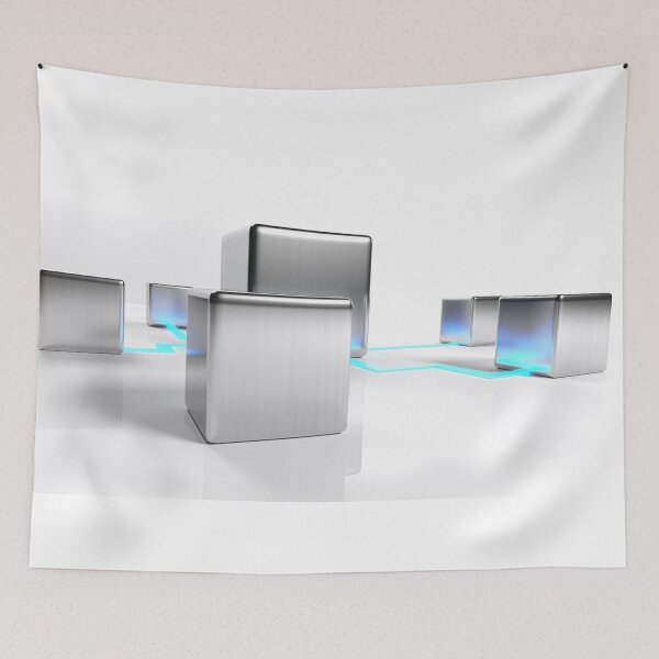 Item preview, Network concept with metallic items connected on white background - 3D rendering illustration designed and sold by carlotoffolo.