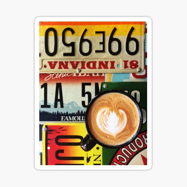 Latte Art with License Plate background Sticker