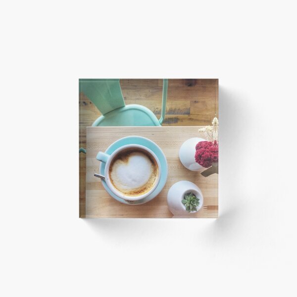 Latte With Flowers and Chair Acrylic Block