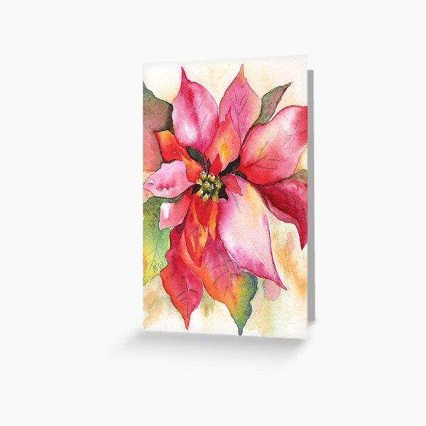 Christmas Poinsettia Watercolor Marsha Woods Greeting Card