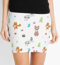 Cute deer, raccoon and squirrel wearing antler headbands and christmas tree lights Mini Skirt