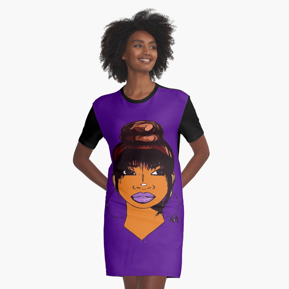 Pretty Girl Cute HairStyle Earrings With Purple Lipstick Graphic T-Shirt Dress