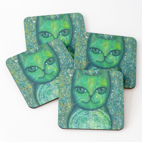 Item preview, green Mandala Cat designed and sold by lenaliluna.