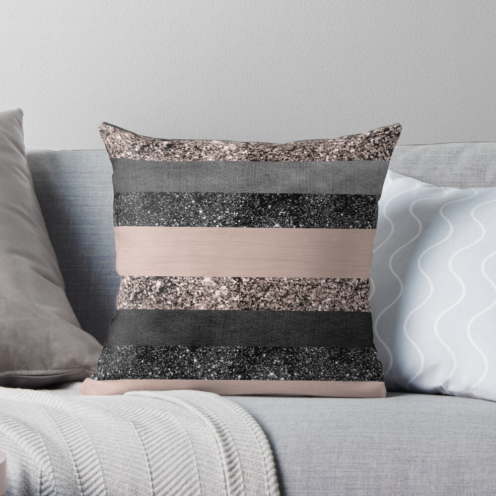 Blush Glitter Glam Stripes #2 #shiny #decor #art Throw Pillow