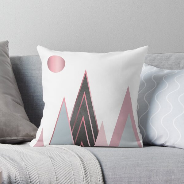 Abstract mountain pink, gray and rose gold line Throw Pillow