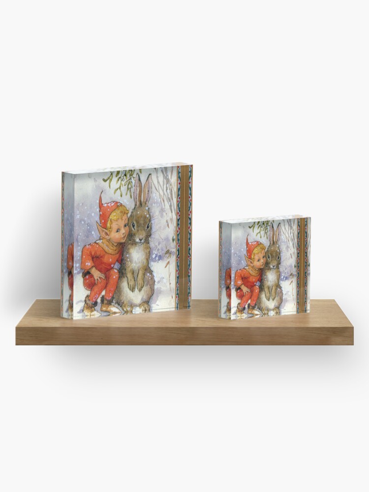 Alternate view of Elf and Rabbit Under Mistletoe Christmas - Margaret Tarrant Acrylic Block