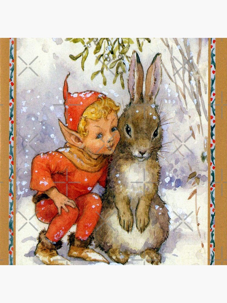 Elf and Rabbit Under Mistletoe Christmas - Margaret Tarrant by forgottenbeauty