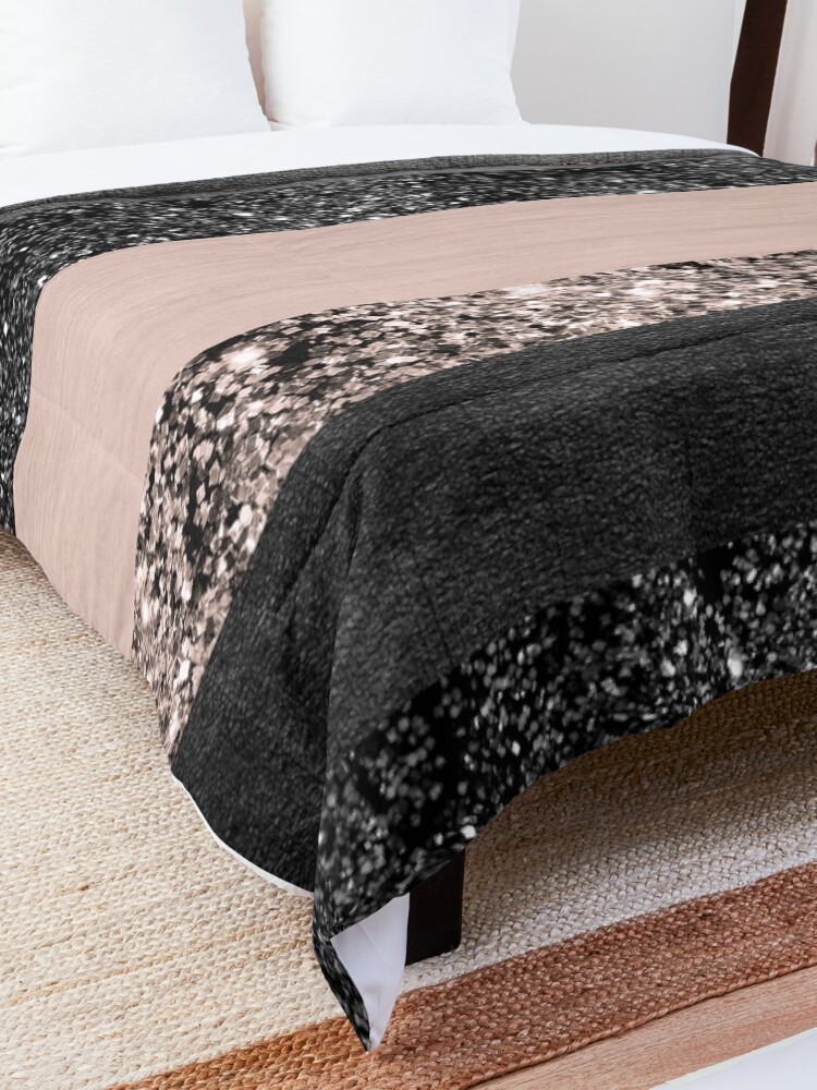 Alternate view of Blush Glitter Glam Stripes #2 #shiny #decor #art Comforter