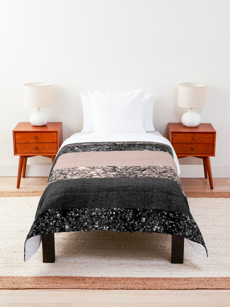 Alternate view of Blush Glitter Glam Stripes #2 #shiny #decor #art Comforter