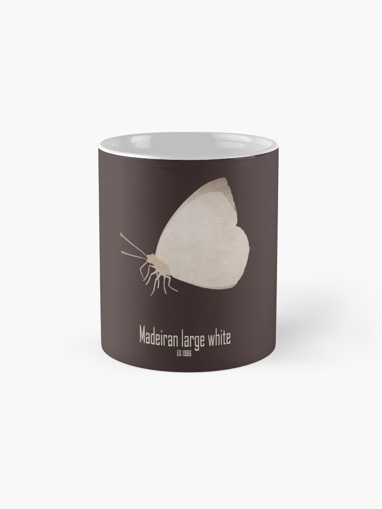 Thumbnail 4 of 6, Coffee Mug, Madeiran large white - Endangered and extinct species (dark background) designed and sold by 12images.