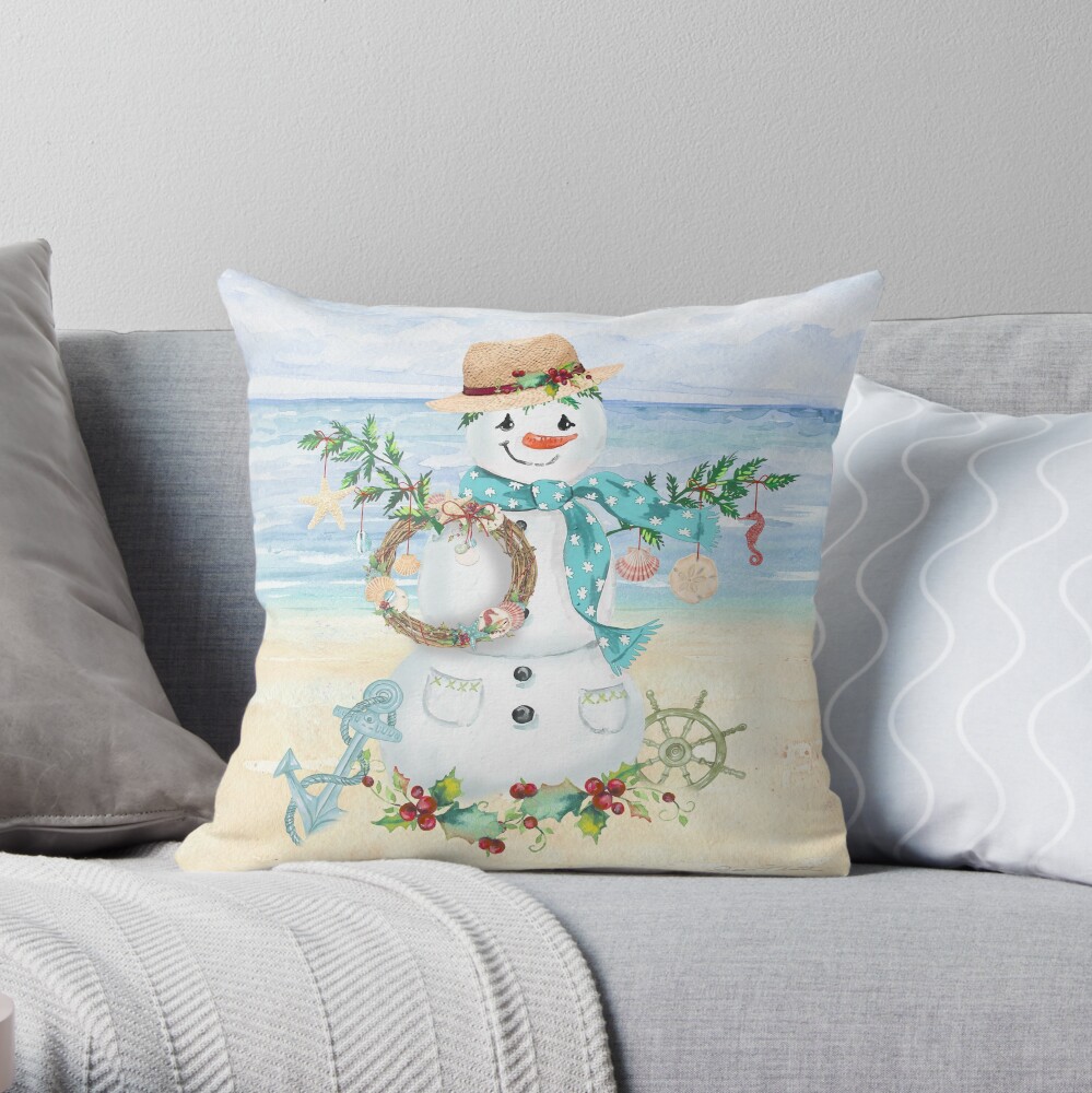 Coastal Christmas F Throw Pillow