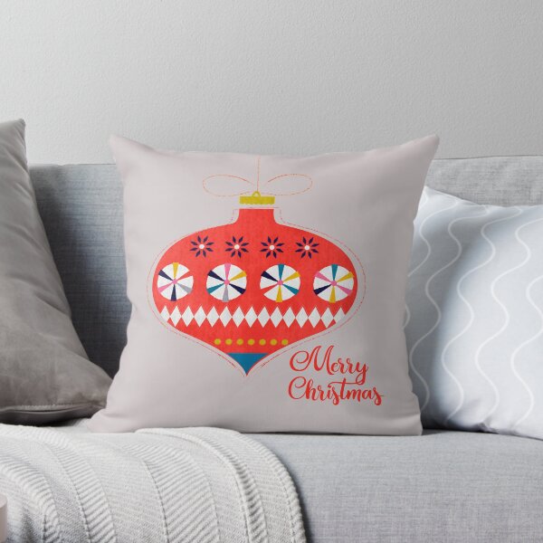 Red christmas retro bauble Throw Pillow