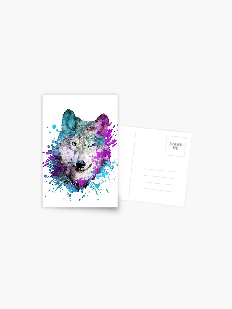 Dramabite Watercolor wolf wolves head bold artistic painting blue
