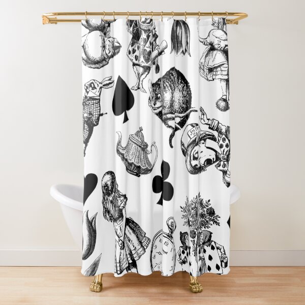 Alice's Adventures in Wonderland White Rabbit Mad Hatter Shower Curtain
