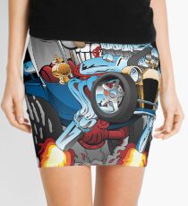 Custom T-bucket Roadster Hotrod Cartoon Illustration Mini Skirt