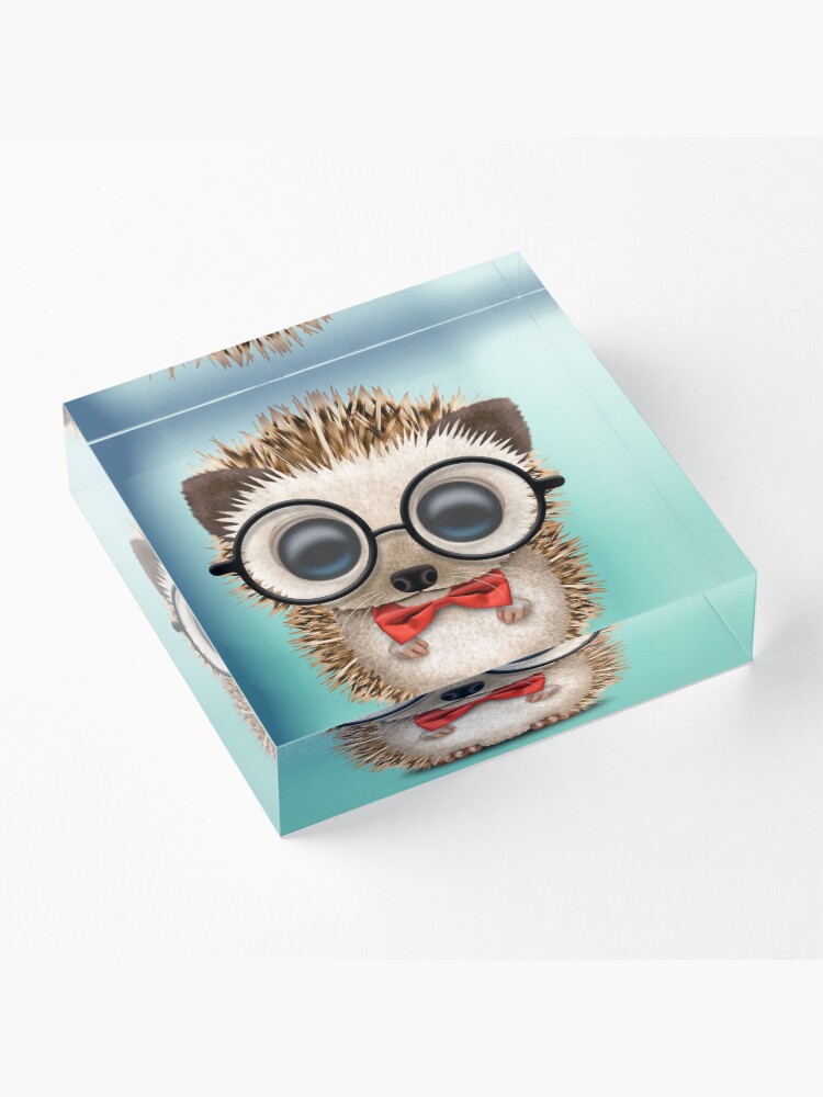 Alternate view of Cute Nerdy Hedgehog Wearing Glasses and Bow Tie Acrylic Block