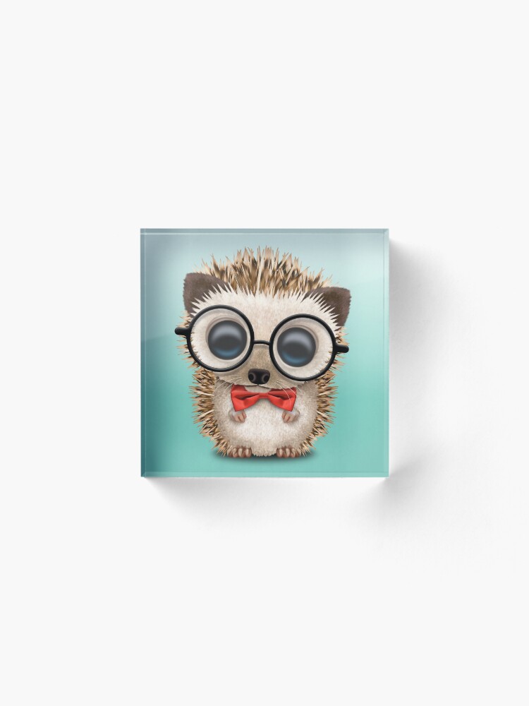 Alternate view of Cute Nerdy Hedgehog Wearing Glasses and Bow Tie Acrylic Block