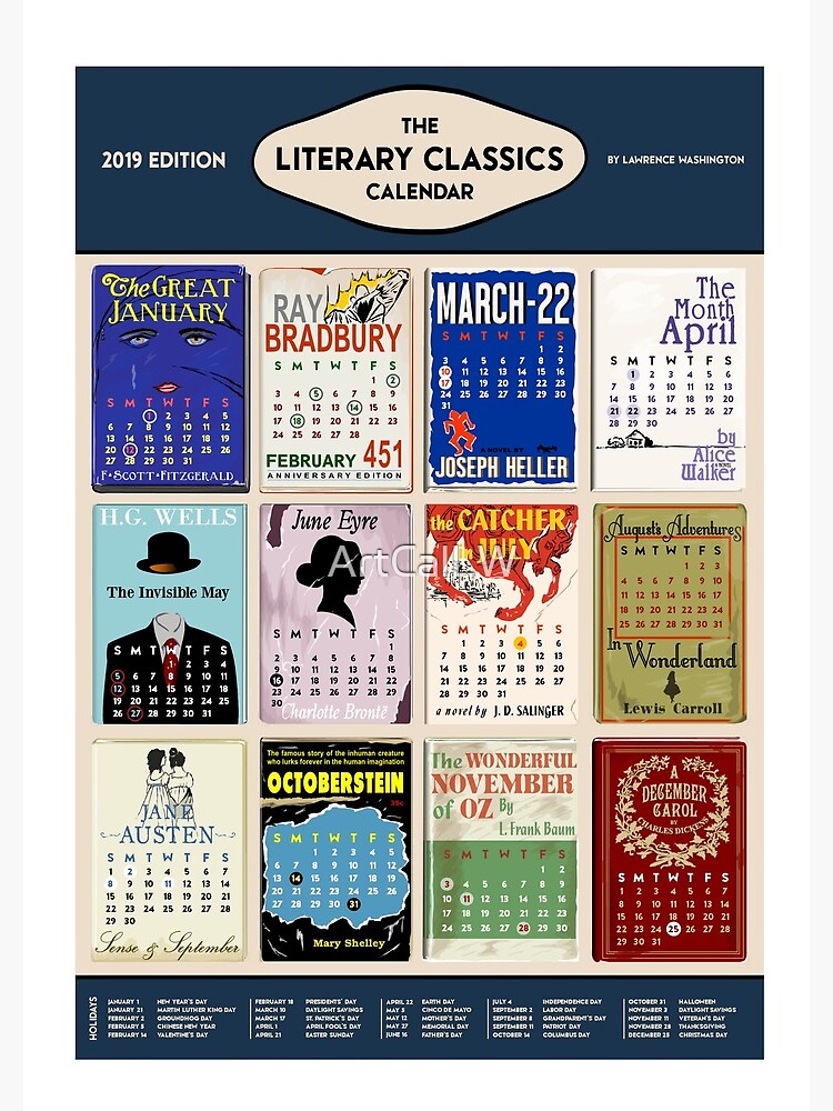 "2019 Literary Classics Calendar" Spiral Notebook by ArtCalLW Redbubble