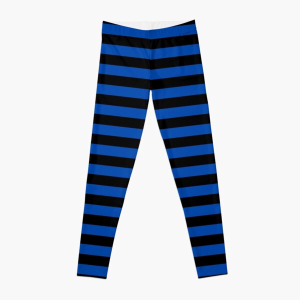 Cobalt Blue and Black Horizontal Stripes Leggings