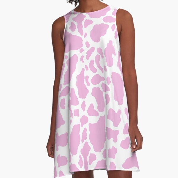 White Pink Cow Animal Print A-Line Dress