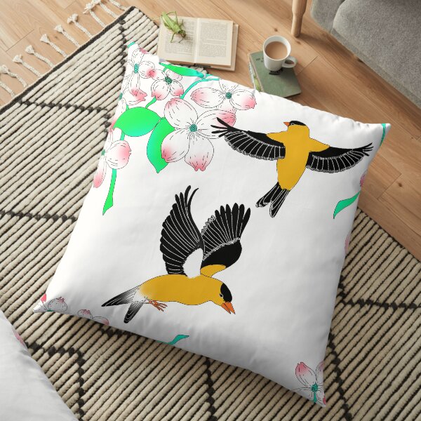 Goldfinch and Dogwood pattern Floor Pillow
