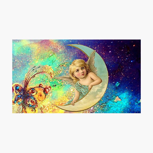 Vista previa del artículo con la obra «ANGEL DE LUNA EN ORO AZUL AMARILLAS», diseñado y vendido por BulganLumini.